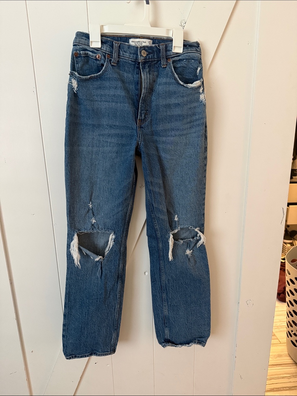 Women’s Distressed Blue Jeans - Classic Straight Fit